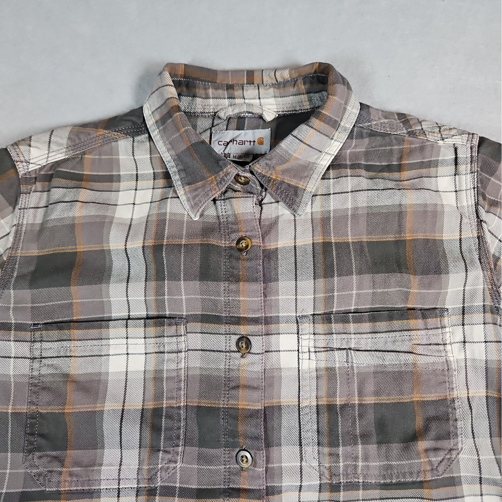 Carhartt Womens Brown Plaid Button Up Long Sleeve Flannel Shirt Size Medium - Picture 3 of 10